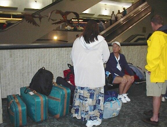 Waiting with our luggage to leave Tampa Airport